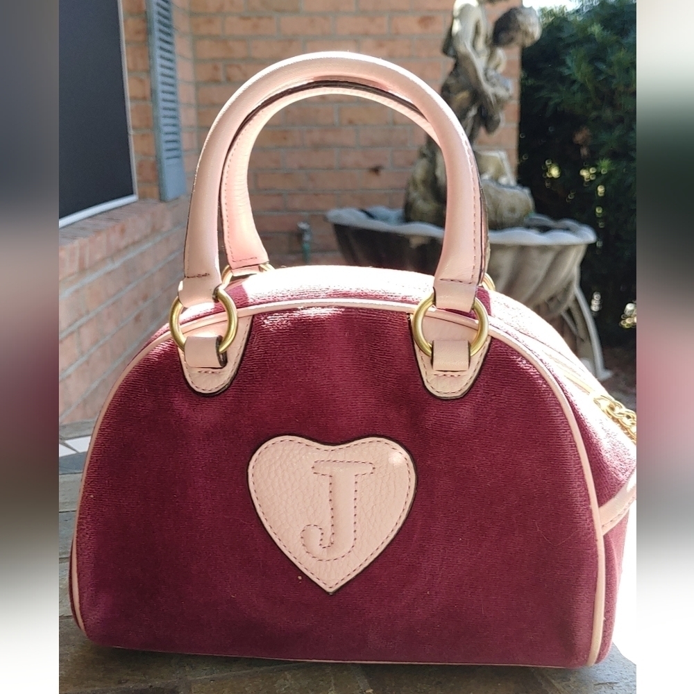 NEW RARE AUTHENTIC JUICY COUTURE "COUTURE IS BLISS" BURGUNDY VELOUR HANDBAG S… - Picture 2 of 16